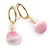 Trendy Pastel Pink Faux Velour Ball with Gold Tone Oval Drop Earrings - 60mm L - view 4
