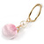 Trendy Pastel Pink Faux Velour Ball with Gold Tone Oval Drop Earrings - 60mm L - view 5