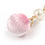 Trendy Pastel Pink Faux Velour Ball with Gold Tone Oval Drop Earrings - 60mm L - view 6