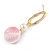 Trendy Pastel Pink Faux Velour Ball with Gold Tone Oval Drop Earrings - 60mm L - view 7