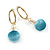 Trendy Pastel Teal Faux Velour Ball with Gold Tone Oval Drop Earrings - 60mm L - view 4