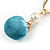 Trendy Pastel Teal Faux Velour Ball with Gold Tone Oval Drop Earrings - 60mm L - view 6