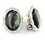Oval Peacock Glass Stone Clip On Earrings In Silver Plated Metal - 25mm L - view 2