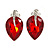 Ruby Red Faceted Glass Stone Leaf Clip On Earrings In Silver Tone - 23mm Tall