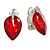 Ruby Red Faceted Glass Stone Leaf Clip On Earrings In Silver Tone - 23mm Tall - view 2
