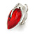 Ruby Red Faceted Glass Stone Leaf Clip On Earrings In Silver Tone - 23mm Tall - view 4