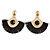 Statement Gold Tone Black Cotton Fringe Drop Earrings - 65mm L - view 4