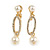 Stunning Clear Crystal Cream Faux Pearl Oval Drop Clip On Earrings In Gold Plating - 40mm Long - view 2