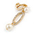 Stunning Clear Crystal Cream Faux Pearl Oval Drop Clip On Earrings In Gold Plating - 40mm Long - view 6