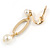 Stunning Clear Crystal Cream Faux Pearl Oval Drop Clip On Earrings In Gold Plating - 40mm Long - view 7