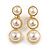 Striking White Faux Pearl Button Drop Clip On Earrings In Gold Plated Metal - 40mm Long - view 2