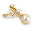 Striking White Faux Pearl Button Drop Clip On Earrings In Gold Plated Metal - 40mm Long - view 4