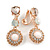 Striking Milky White/ Champagne Crystal Drop Clip On Earrings In Rose Gold Tone Metal - 35mm L - view 2