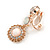 Striking Milky White/ Champagne Crystal Drop Clip On Earrings In Rose Gold Tone Metal - 35mm L - view 3