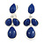 Stylish Blue Ink Acrylic Bead Drop Clip On Earrings In Silver Plated Finish - 38mm Tall - view 2
