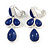 Stylish Blue Ink Acrylic Bead Drop Clip On Earrings In Silver Plated Finish - 38mm Tall - view 4