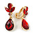 Stunning Red Crystal Teardrop Clip On Earrings In Gold Plated Finish - 30mm Tall - view 2