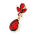 Stunning Red Crystal Teardrop Clip On Earrings In Gold Plated Finish - 30mm Tall - view 3
