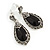 Vintage Inspired Oval Anthracite Crystal with Ceramic Stone Drop Earrings In Aged Silver - 40mm Long - view 3