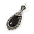 Vintage Inspired Oval Anthracite Crystal with Ceramic Stone Drop Earrings In Aged Silver - 40mm Long - view 4