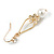 Delicated Clear Cz Floral with Faux Pearl Drop Earrings In Gold Tone - 45mm L - view 3