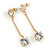 Gold Tone Clear Crystal Bar Drop Earrings - 50mm L - view 3