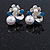Delicate Pearl, Crysal Floral Clip On Earrings In Silver Tone (Clear/White/Teal) - 18mm Tall - view 2