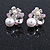 Delicate Pearl, Crysal Floral Clip On Earrings In Silver Tone (Clear/White/Pink) - 18mm Tall - view 2