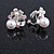 Delicate Pearl, Crysal Floral Clip On Earrings In Silver Tone (Clear/White/Pink) - 18mm Tall - view 3