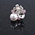 Delicate Pearl, Crysal Floral Clip On Earrings In Silver Tone (Clear/White/Pink) - 18mm Tall - view 4