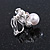 Delicate Pearl, Crysal Floral Clip On Earrings In Silver Tone (Clear/White/Pink) - 18mm Tall - view 5