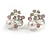 Delicate Pearl, Crysal Floral Clip On Earrings In Silver Tone (Clear/White/Pink) - 18mm Tall