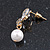 Delicate Clear Cz White Faux Pearl Butterfly Drop Earrings In Gold Tone - 25mm L - view 5