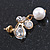 Delicate Clear Cz White Faux Pearl Butterfly Drop Earrings In Gold Tone - 25mm L - view 6