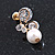 Delicate Clear Cz White Faux Pearl Butterfly Drop Earrings In Gold Tone - 25mm L - view 7