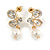 Delicate Clear Cz White Faux Pearl Butterfly Drop Earrings In Gold Tone - 25mm L