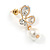 Delicate Clear Cz White Faux Pearl Butterfly Drop Earrings In Gold Tone - 25mm L - view 3