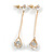Trendy Teardrop Clear Cz Linear Chain Earrings In Gold Tone Metal - 55mm Tall