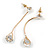 Trendy Teardrop Clear Cz Linear Chain Earrings In Gold Tone Metal - 55mm Tall - view 2