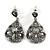 Vintage Inspired Teardrop Shape Hematite/ Anthracite Crystal Earrings In Aged Silver Tone - 35mm L - view 2