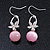 Romantic Clear Crystal Flower with Pink Glass Ball Bead Drop Earrings In Silver Tone - 45mm Long - view 2