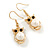 Gold Tone Faux Pearl Owl Drop Earrings - 37mm Tall - view 2