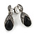 Vintage Inspired Hematite Crystal Black Bead Teardrop Clip On Earrings In Aged Silver Tone - 30mm Tall
