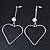 Long Open Heart Crystal Drop Earrings In Silver Tone Metal - 75mm Tall - view 3