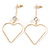 Long Open Heart Crystal Drop Earrings In Gold Tone Metal - 75mm Tall