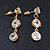 Delicate Clear CZ Drop Earrings In Gold Tone Metal - 35mm Tall - view 2