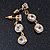 Delicate Clear CZ Drop Earrings In Gold Tone Metal - 35mm Tall - view 4