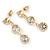 Delicate Clear CZ Drop Earrings In Gold Tone Metal - 35mm Tall - view 6
