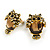 Funky Crystal Owl Stud Earrings In Aged Gold Tone Metal - 20mm Tall - view 3
