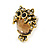 Funky Crystal Owl Stud Earrings In Aged Gold Tone Metal - 20mm Tall - view 4